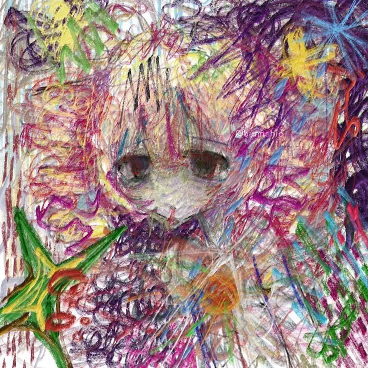 Crayon portrait surrounded by stars