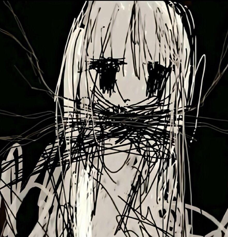 Black and white tangled line portrait