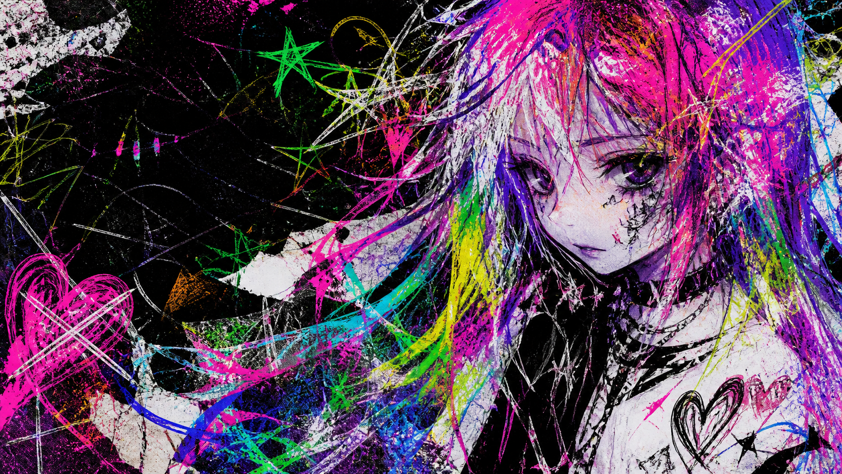 Original neon hand-drawn Pretty Noise character artwork